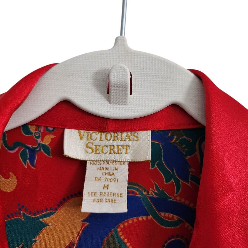 Victoria's Secret‎ Satin Blouse Pajama Top Medium Red Gold Label Y2K Vintage - Picture 2 of 8